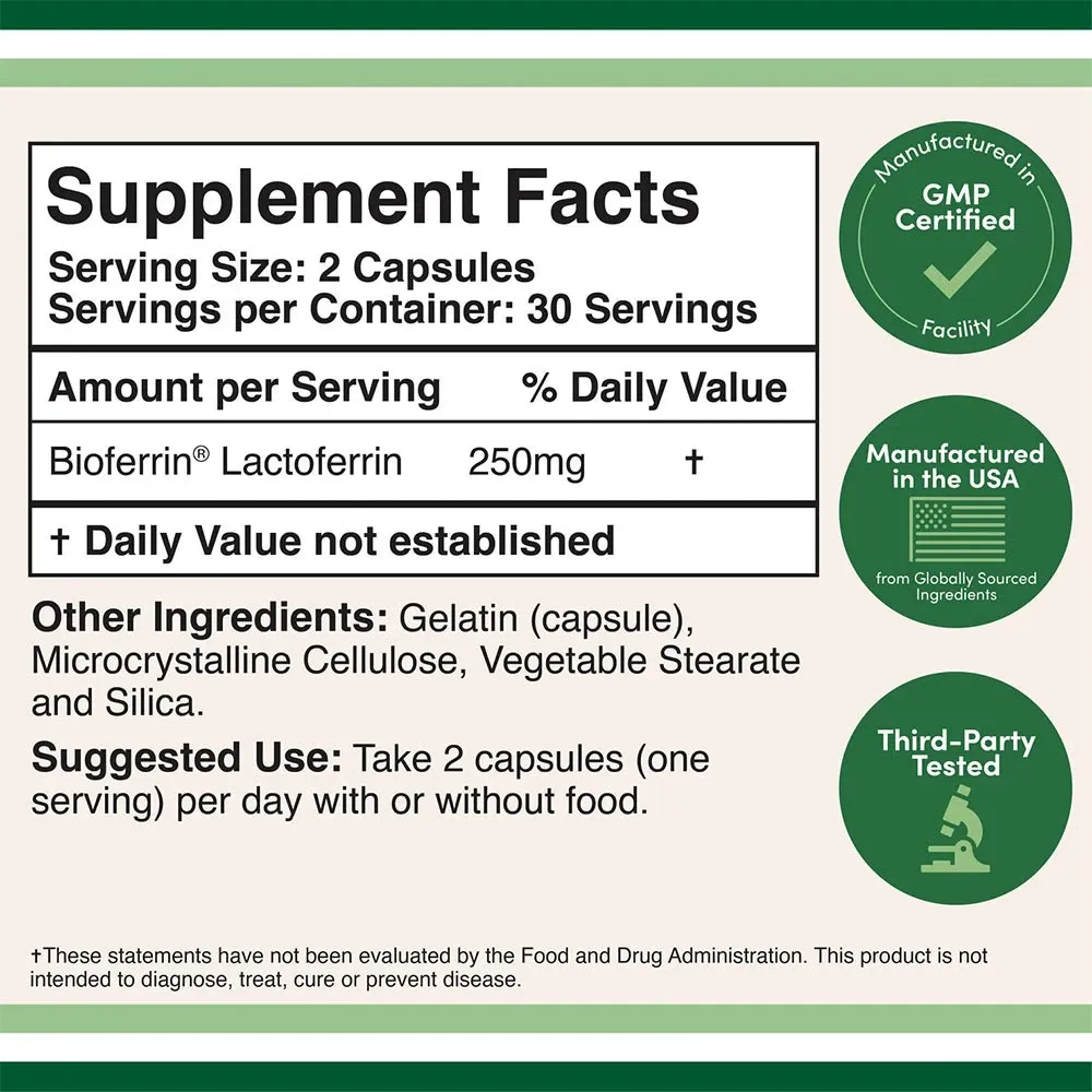 Double Wood Supplements Lactoferrin (60 Capsules) - Image 2