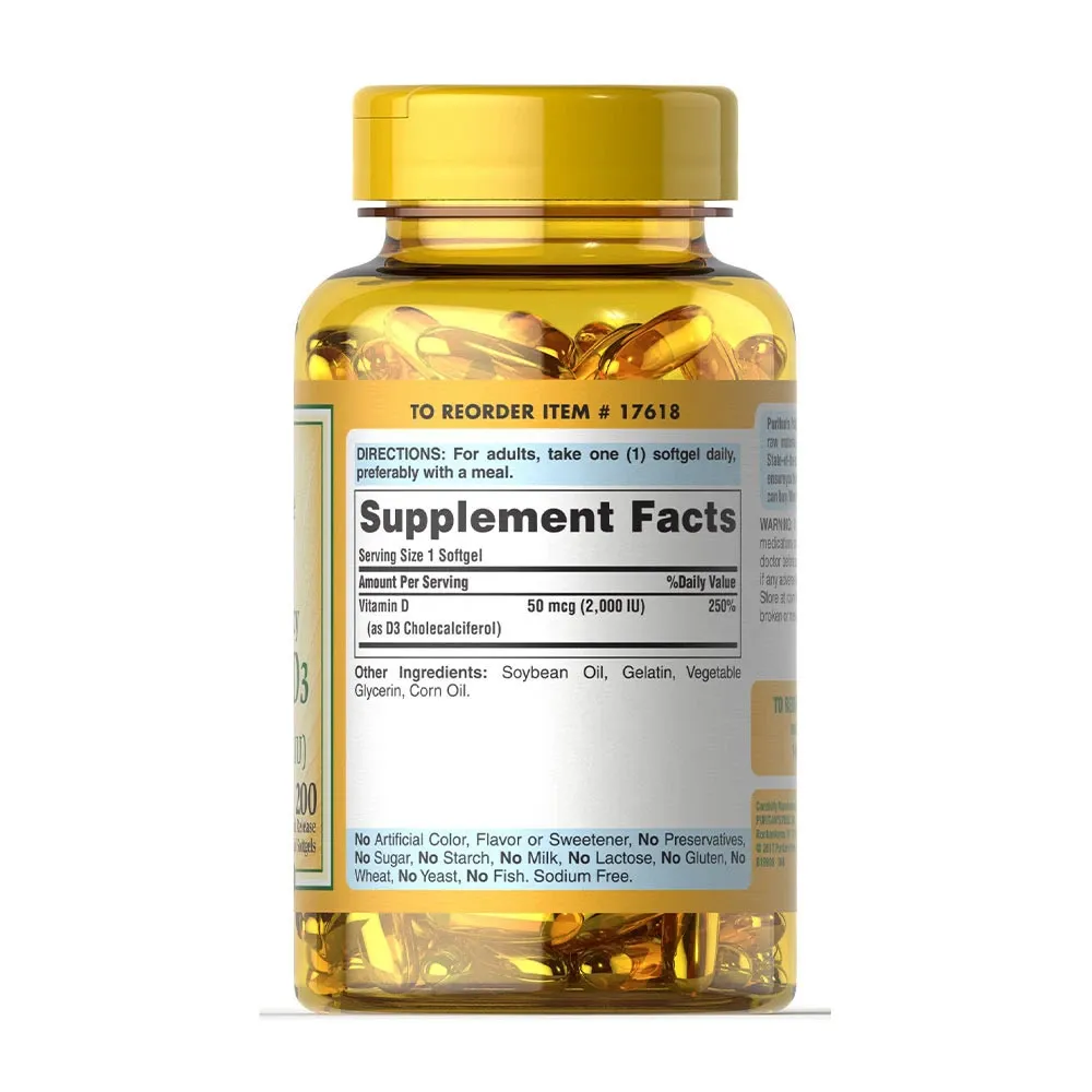 Puritans Pride Vitamin D3 2000 IU (200 Softgels) - Image 4