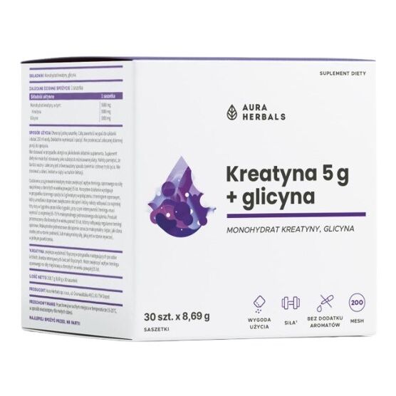 „AURA HERBALS“ kreatino monohidrato 5 g + „Glicyne“ maišeliai (30 vnt.) – Viking Supplements