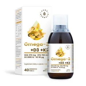 AURA HERBALS Omega-3 – 370 DHA / 700 EPA + D3 2000 TV + K2 (200 ml / 6