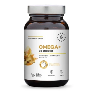 AURA HERBALS „Omega+“ su vitaminu D3, 2000 TV (60 gelinių kapsulių) – Viking Supplements