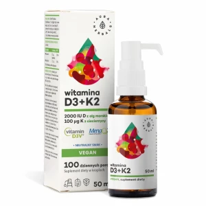 AURA HERBALS Vitaminas D3 2000 TV + K2, tinka veganams (50 ml / 1