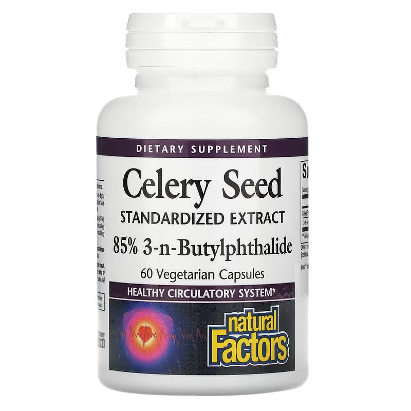„Natural Factors“ salierų sėklos 85%, 3-n-butilftalidai, 60 vegetariškų kapsulių – Viking Supplements