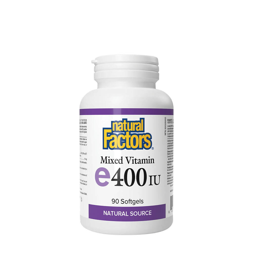 „Natural Factors“ mišrusis vitaminas E iš natūralių šaltinių, 400 TV (90 minkštųjų kapsulių) – Viking Supplements