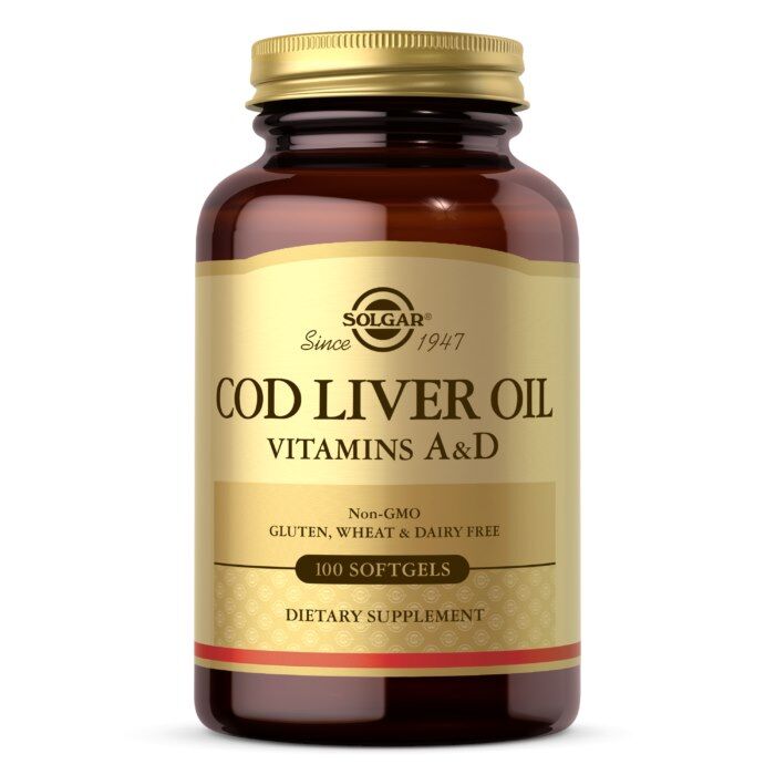 SOLGAR menkių kepenų aliejus – vitaminai A ir D (100 kapsulių) – Viking Supplements