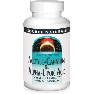„Source Naturals“ acetil-L-karnitinas ir alfa-lipoinė rūgštis, 650 mg, 60 vegetariškų tablečių – Viking Supplements